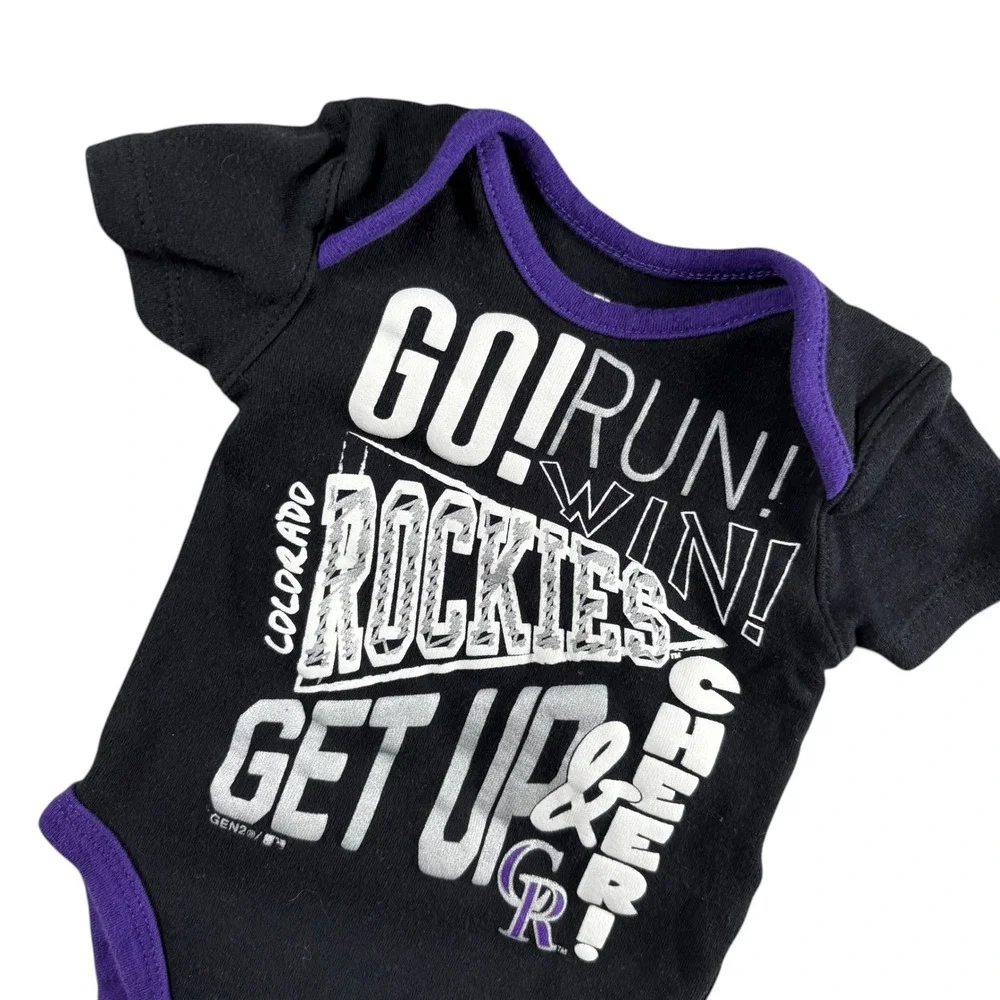 VTG Colorado Rockies‎ MLB Baby Bodysuit Black Purple 0-3M Short Sleeve cute
